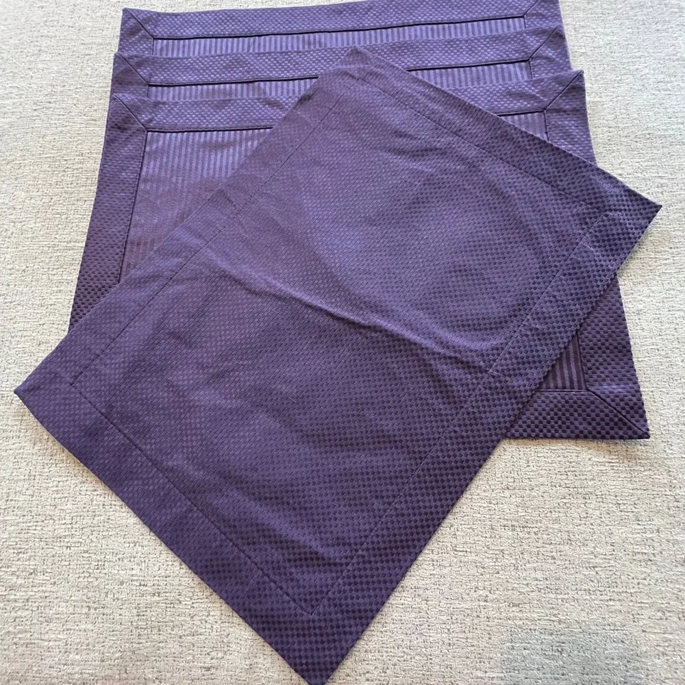 Purple Placemats Set of 4 Tonal Stripe Waffle Border Plum Eggplant‎ Rectangular